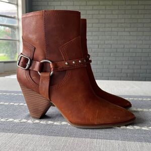 Lucky Brand Leather Booties Size 10 Cognac Western Southwestern Pointed Toe